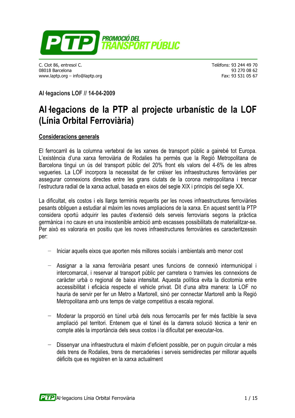 Al·Legacions a La Línia Orbital Ferroviària