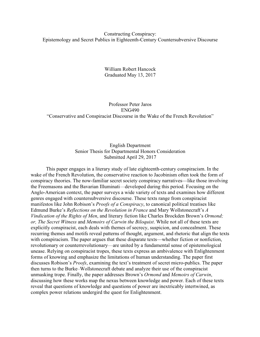 Hancock Thesis