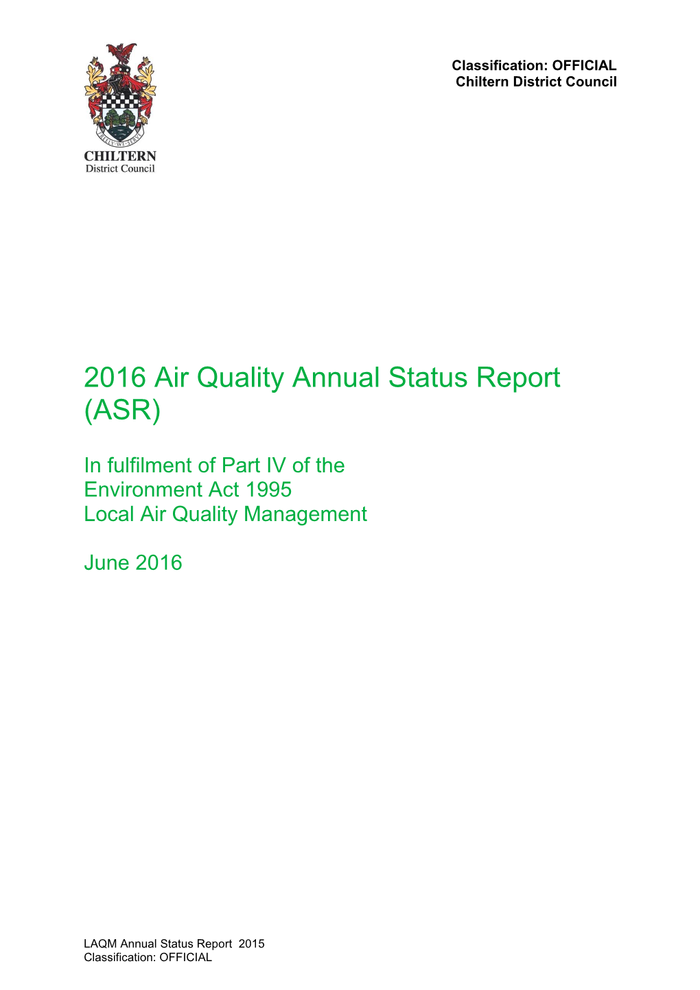 Chiltern Annual Status Report 2016