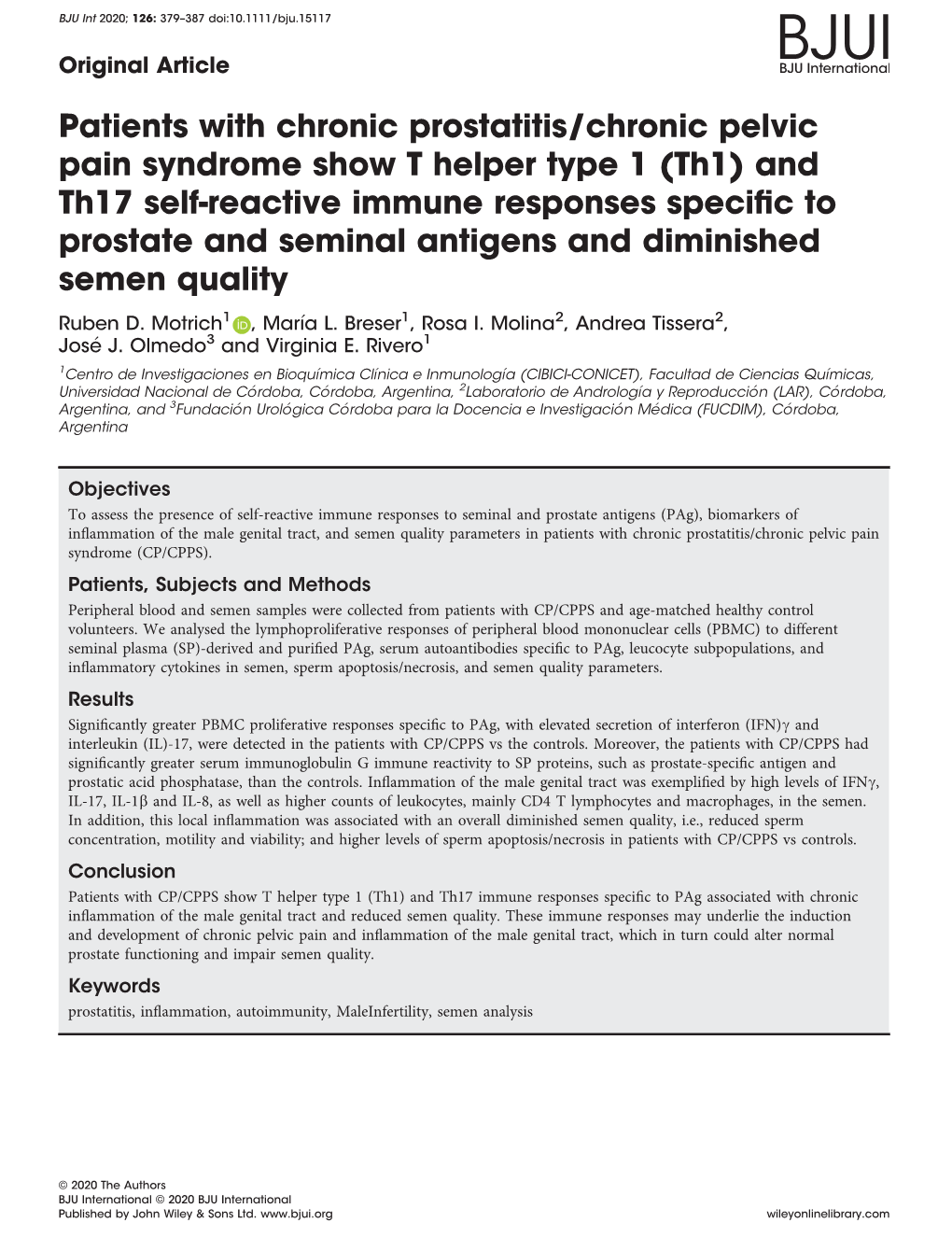 (Th1) and Th17 Self‐Reactive Immune Respon