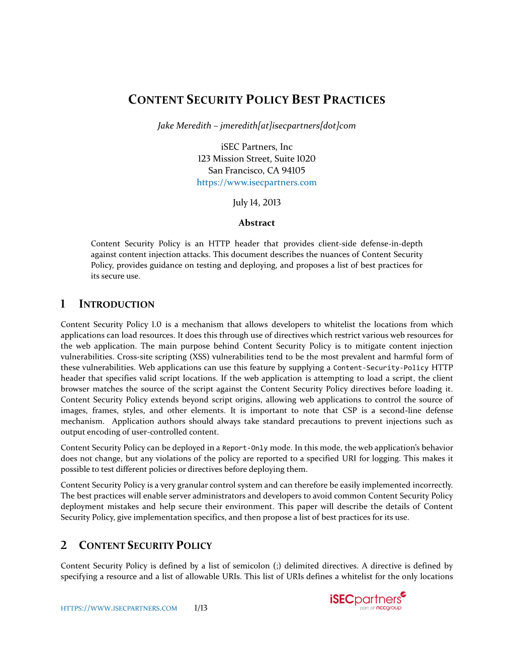 Content Security Policy Best Practices