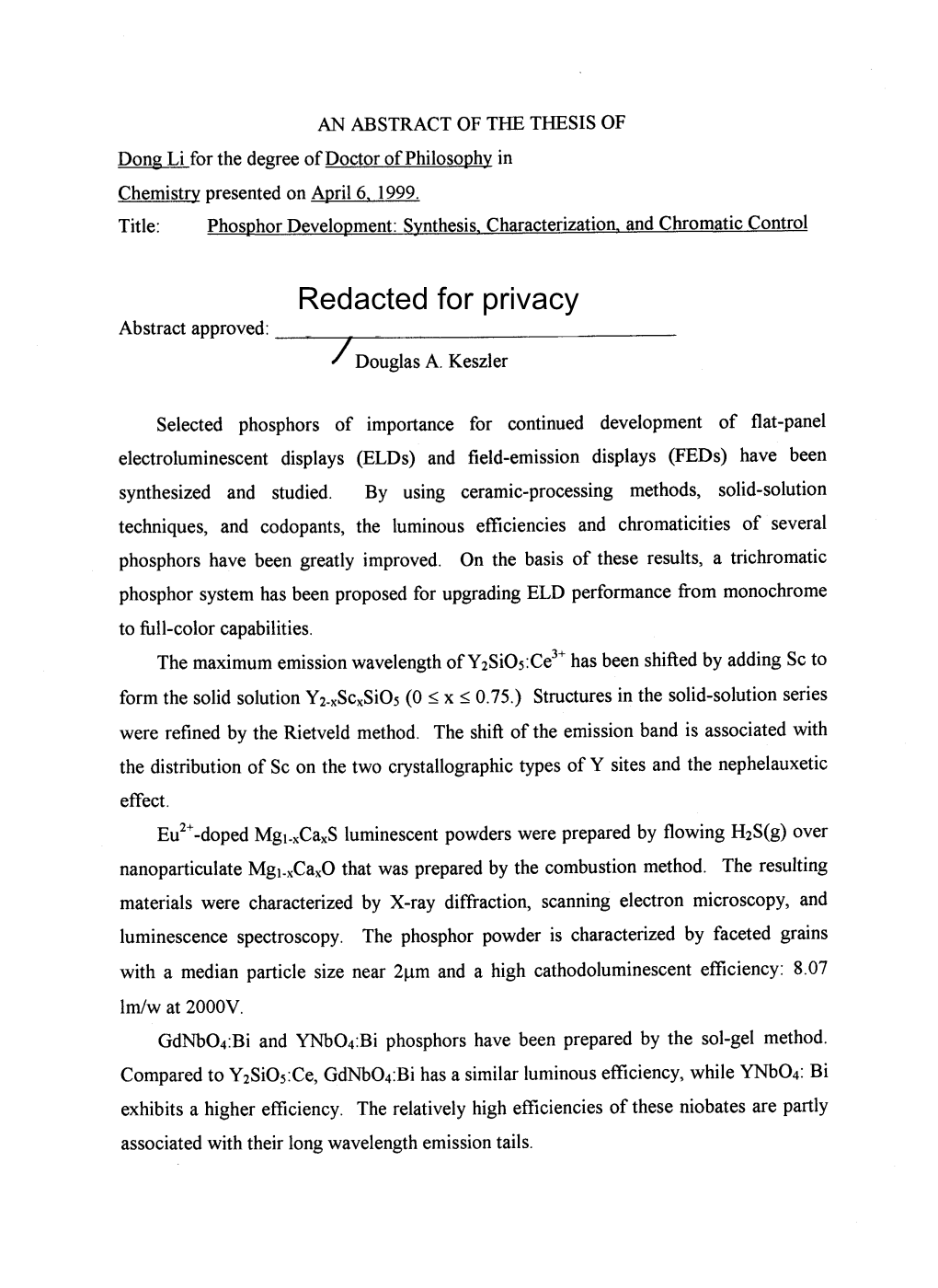 Phosphor Development: Synthesis, Characterization, and Chromatic Control by Dong Li