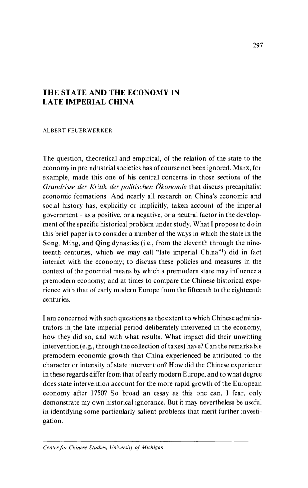 The State and the Economy in Late Imperial China