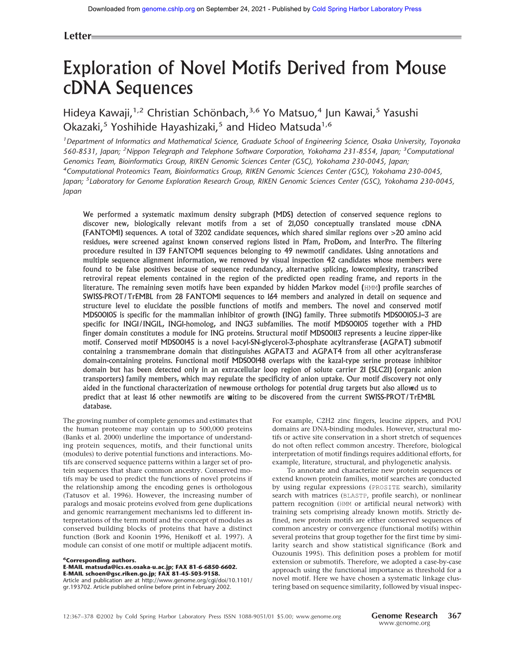 Exploration of Novel Motifs Derived from Mouse Cdna Sequences