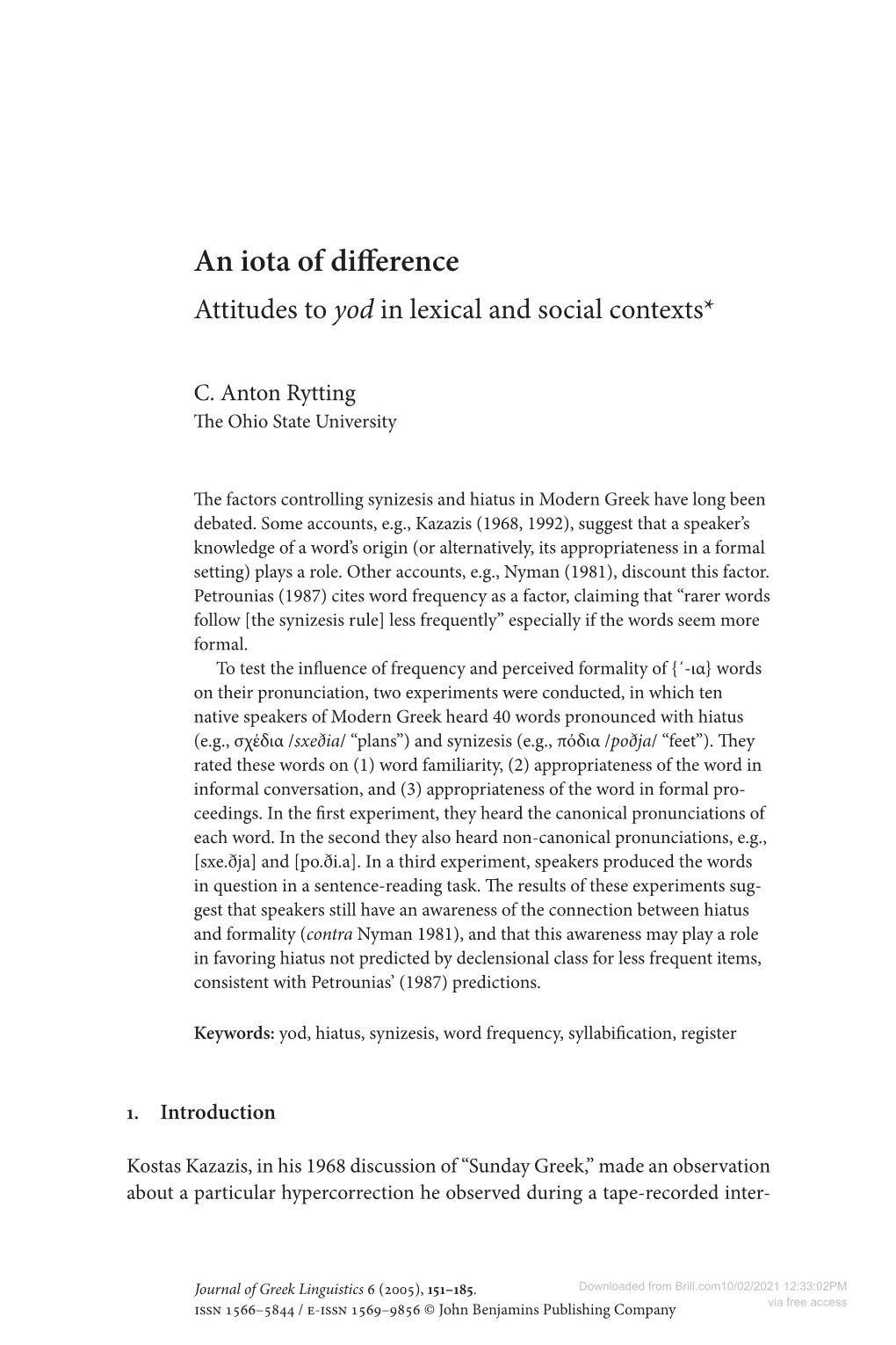 Downloaded from Brill.Com10/02/2021 12:33:02PM Via Free Access Issn 1566–5844 / E-Issn 1569–9856 © John Benjamins Publishing Company 52 C