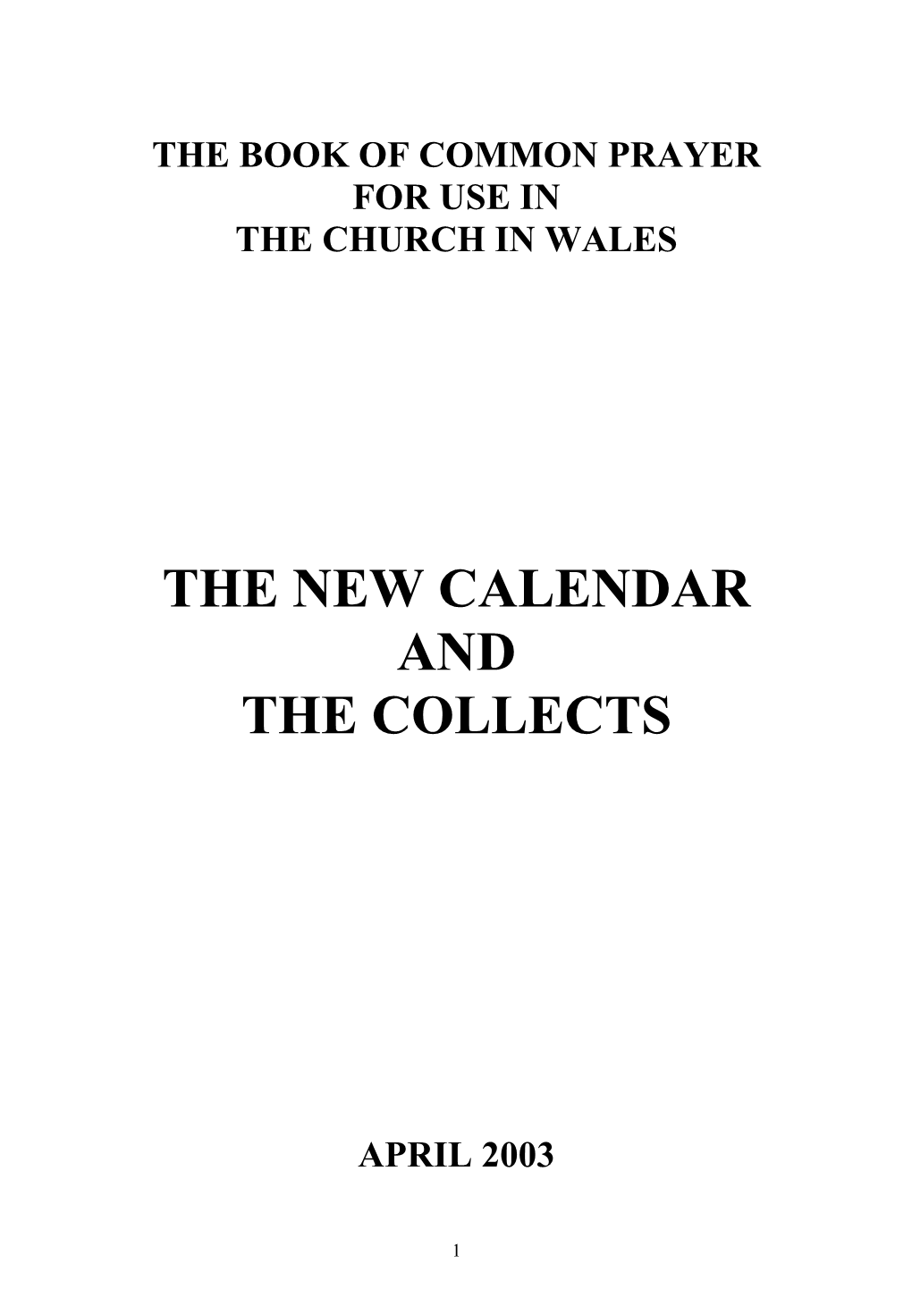 The New Calendar and the Collects
