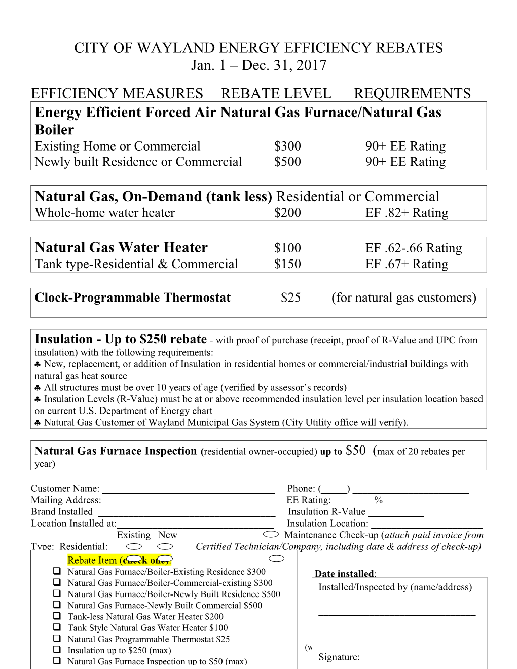 City of Wayland Energy Efficiency Program