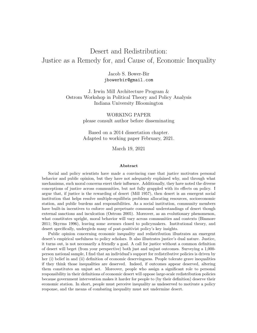 Desert and Redistribution: Justice As a Remedy For, and Cause Of, Economic Inequality