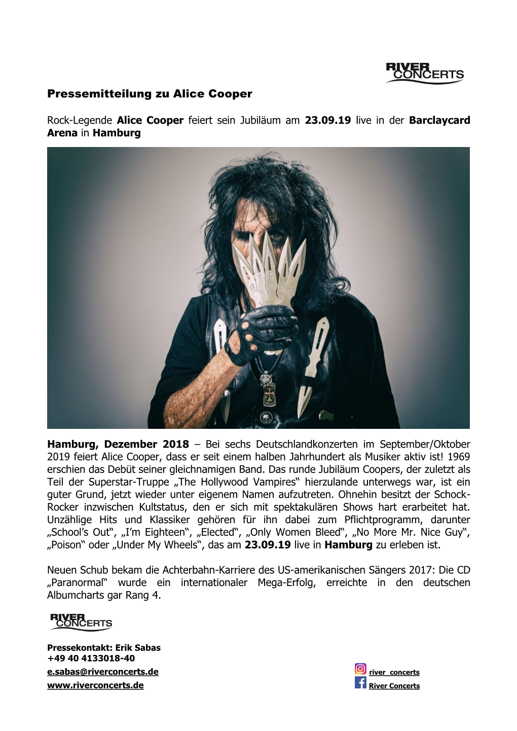 Pressemitteilung Zu Alice Cooper