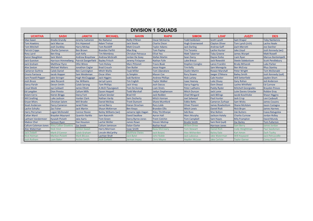 Division 1 Squads