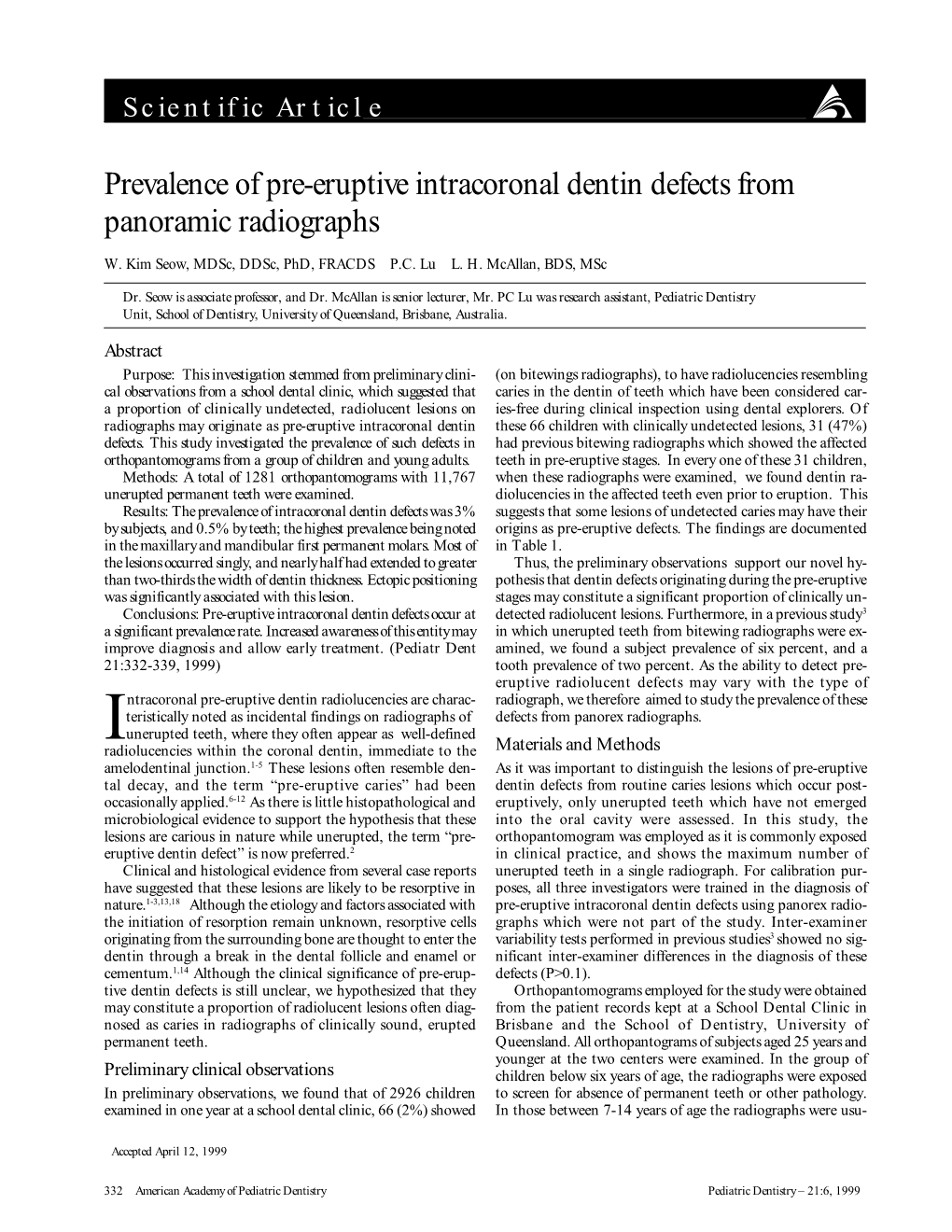 Prevalence of Pre-Eruptive Intracoronal Dentin Defects from Panoramic Radiographs