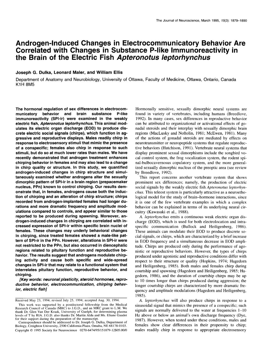 Androgen-Induced Changes in Electrocommunicatory Behavior Are