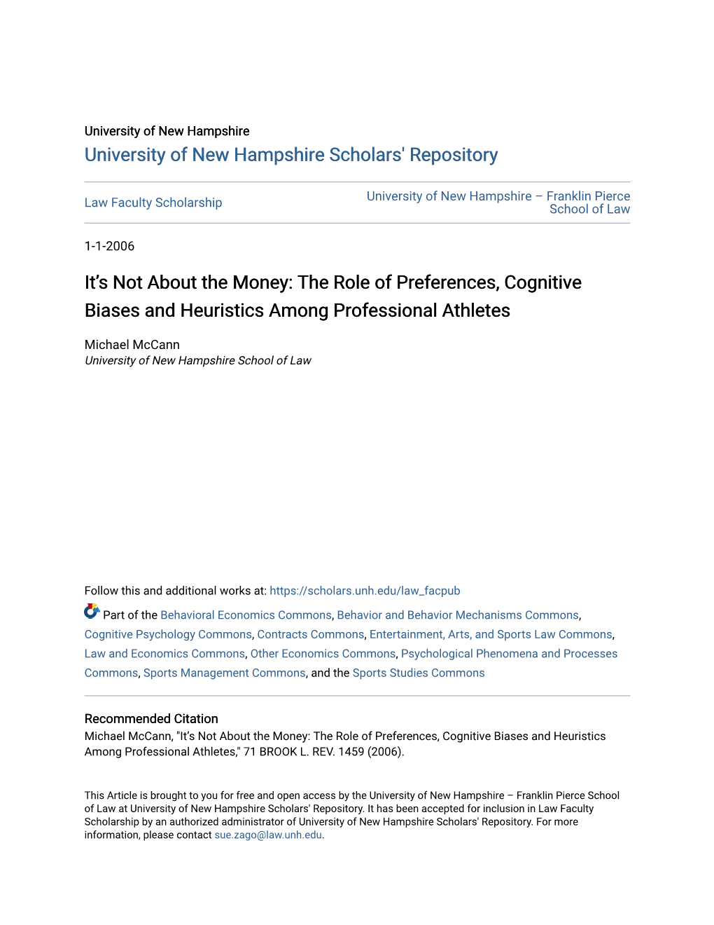 The Role of Preferences, Cognitive Biases and Heuristics Among Professional Athletes