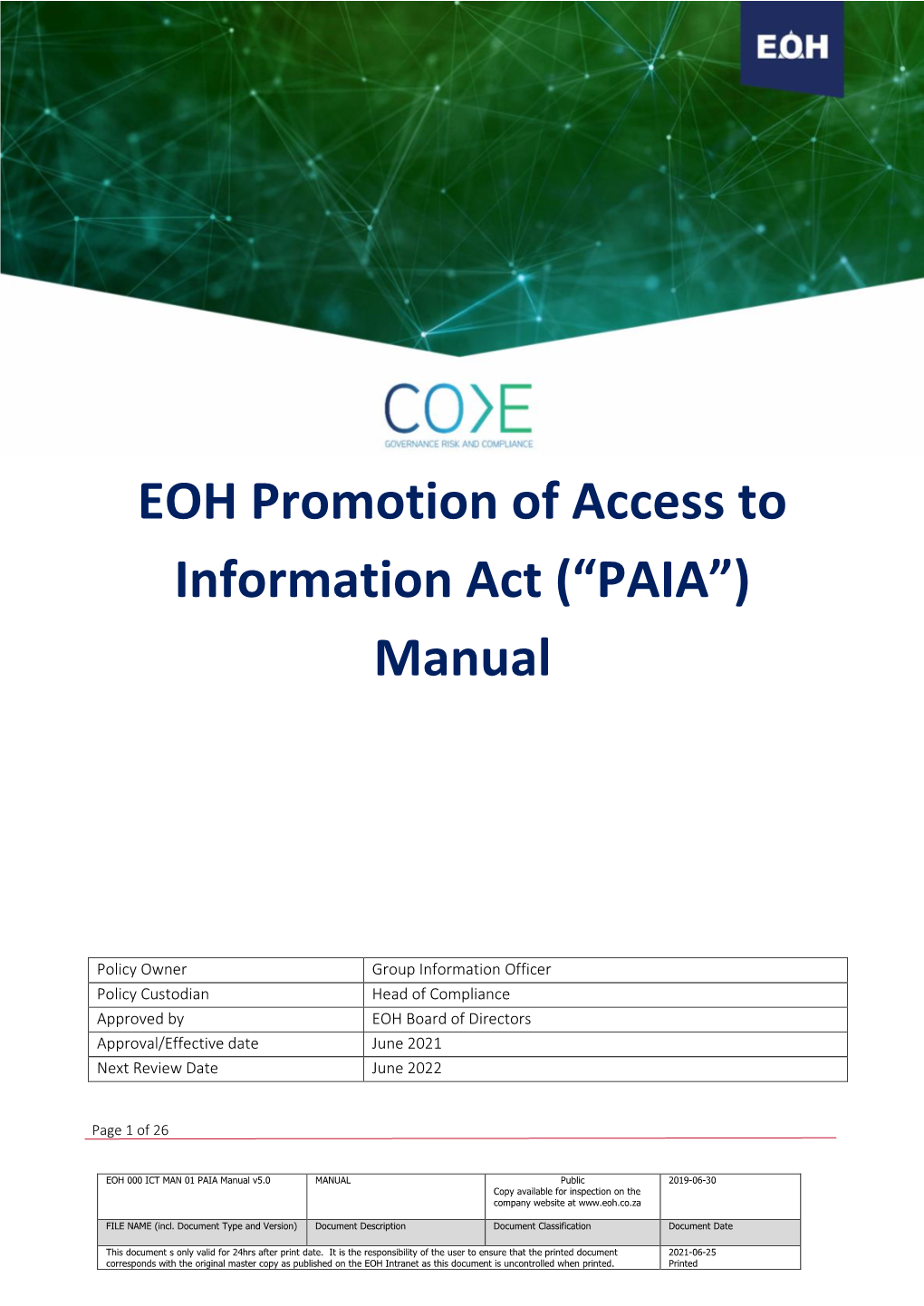 EOH Promotion of Access to Information Act (“PAIA”) Manual