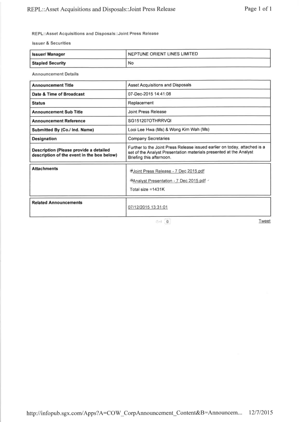 Potential Acquisition of NOL by Way of Pre-Conditional Voluntary General Offer by CMA CGM 7 December 2015 Agenda