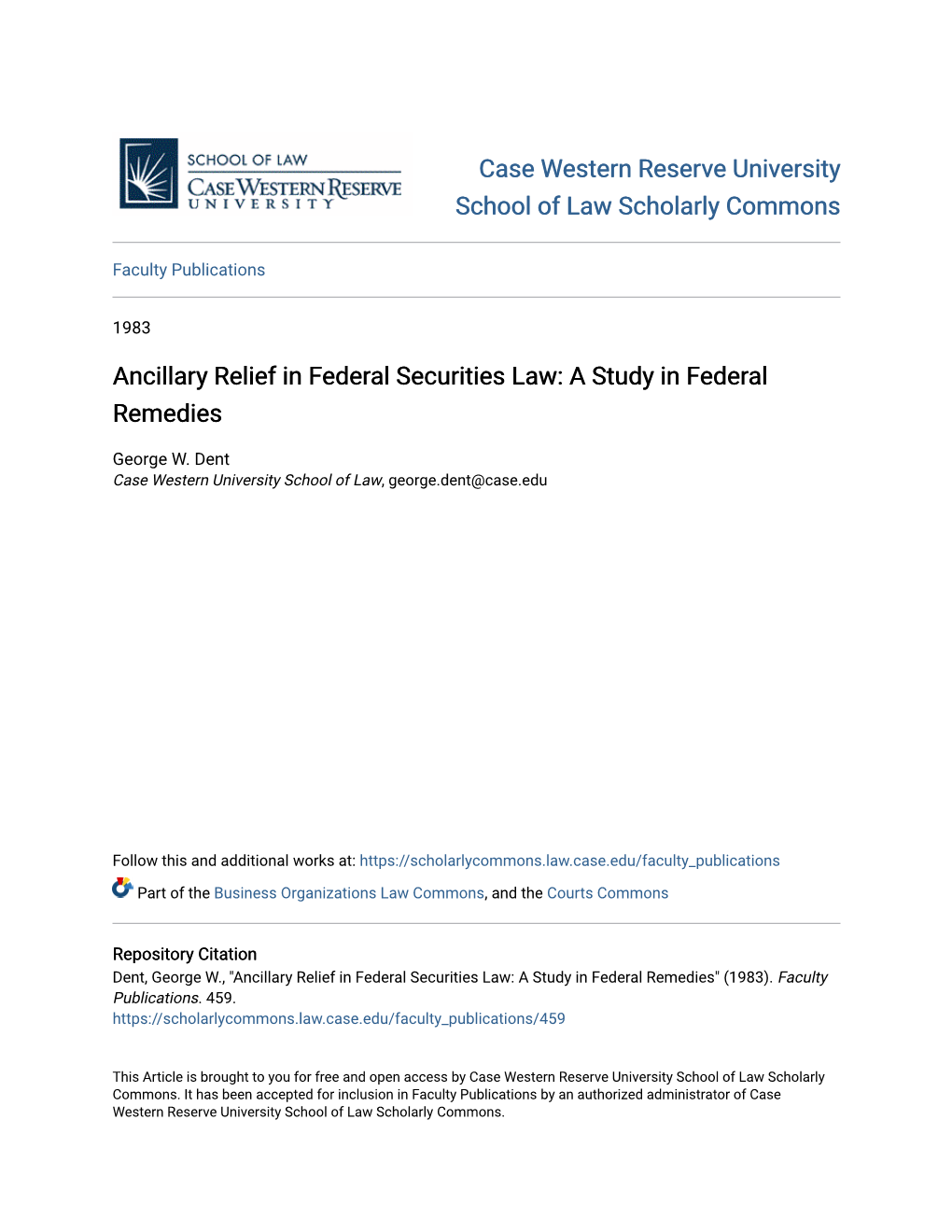 Ancillary Relief in Federal Securities Law: a Study in Federal Remedies