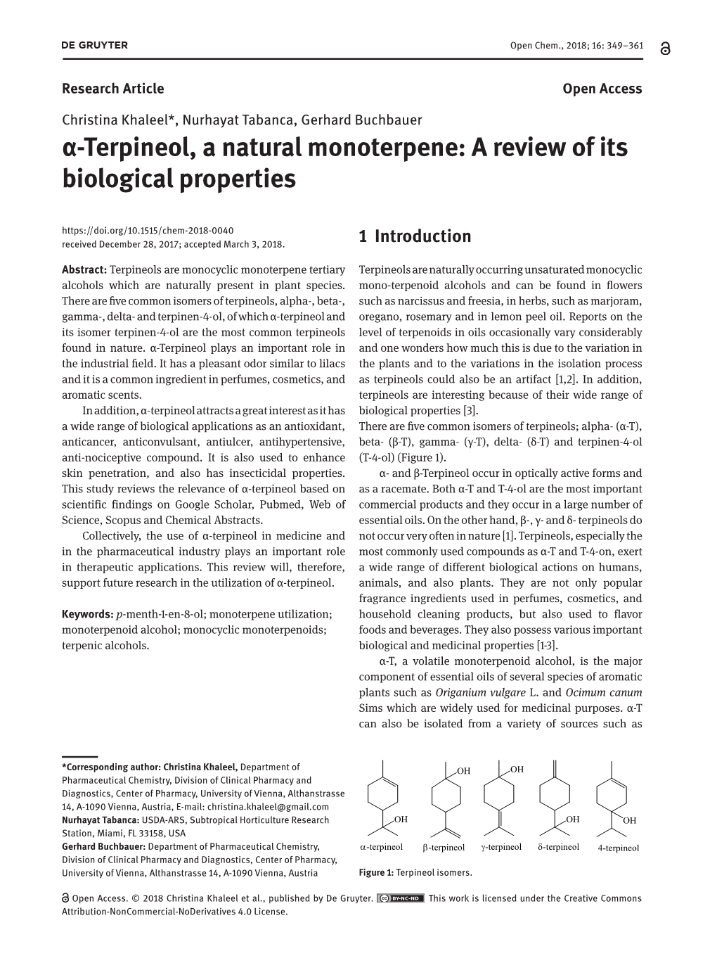 Α-Terpineol, a Natural Monoterpene: a Review of Its Biological Properties 351