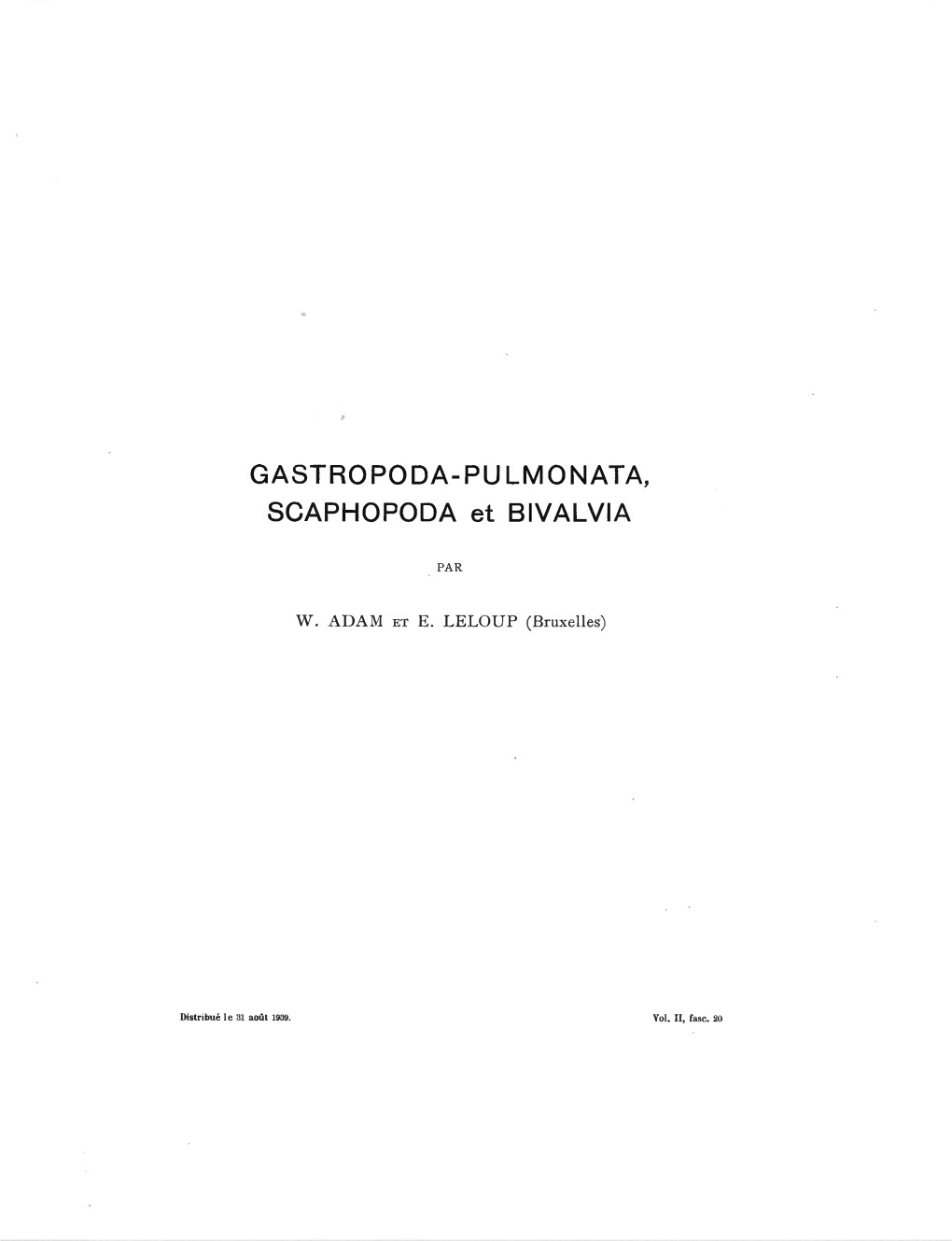 GASTROPODA-PULMONATA, SCAPHOPODA Et BIVALVIA