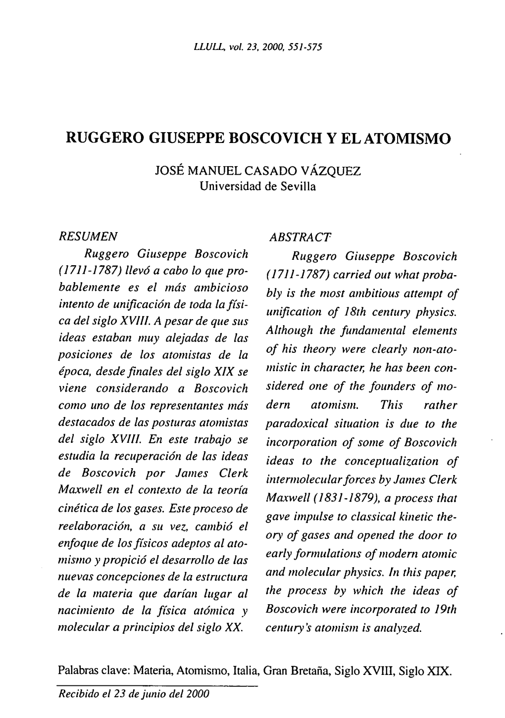 Ruggero Giuseppe Boscovich Y El Atomismo