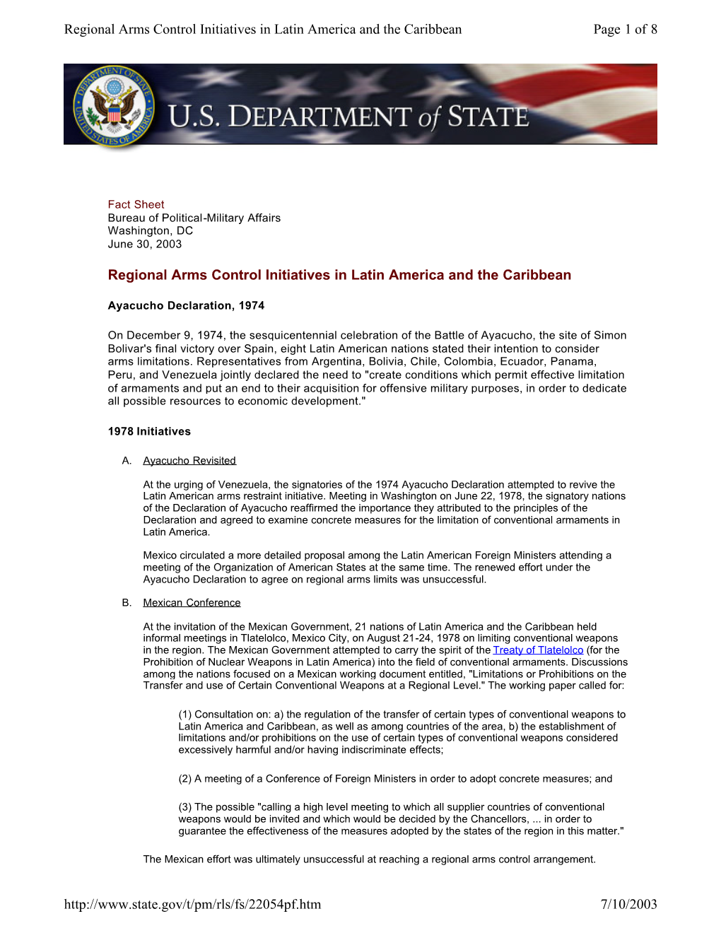 Regional Arms Control Initiatives in Latin America and the Caribbean Page 1 of 8