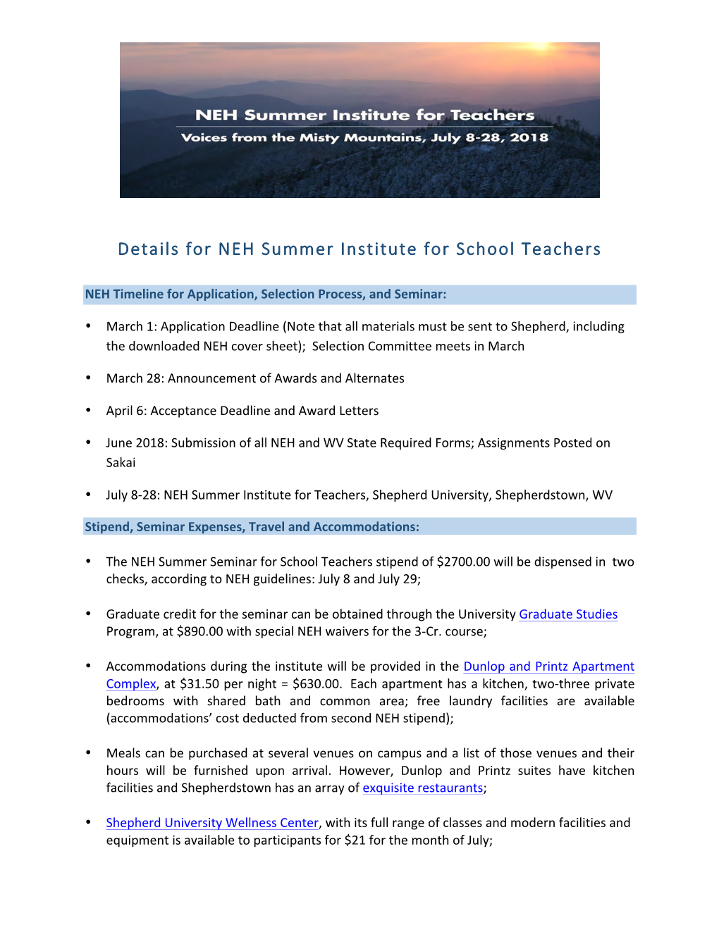 Details for NEH Summer Institute for School Teachers