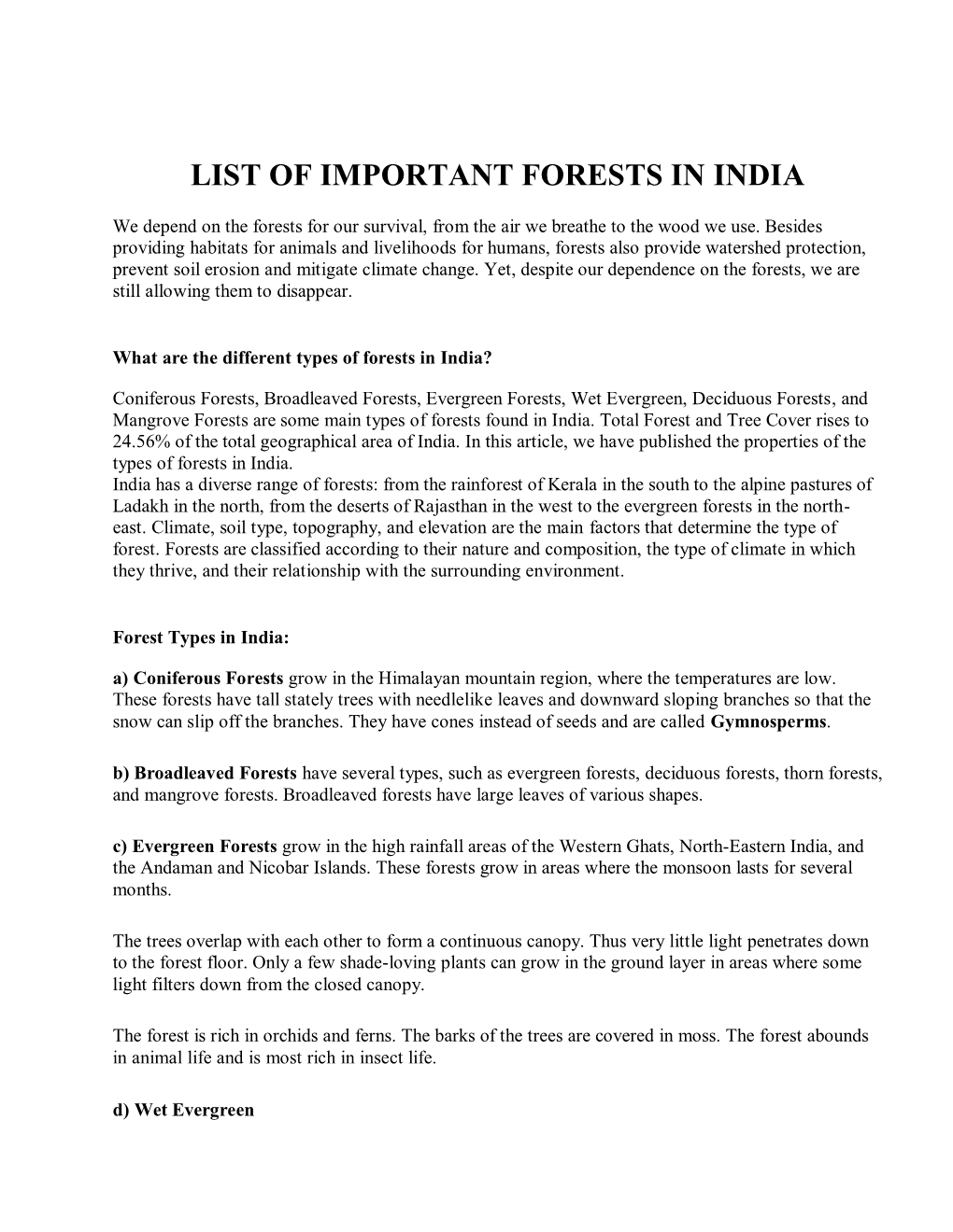 List of Important Forests in India