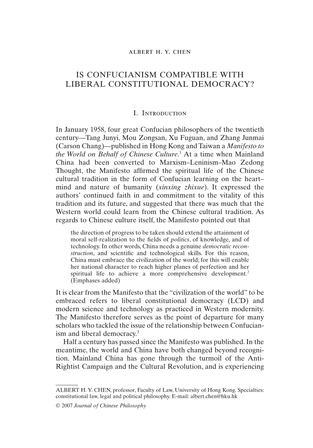 Is Confucianism Compatible with Liberal Constitutional Democracy?