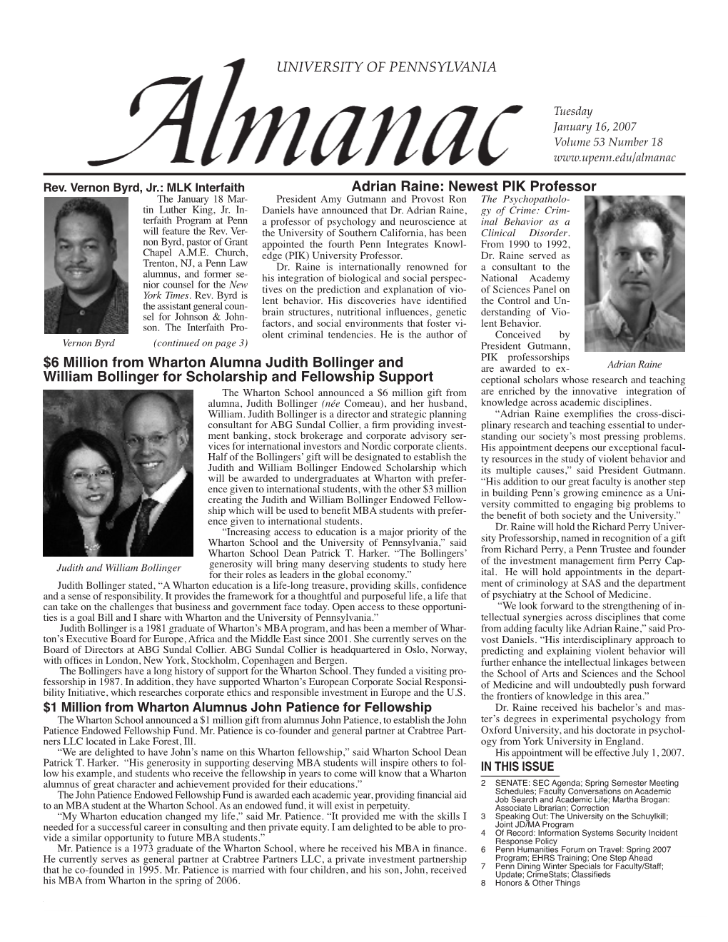 Almanac, Vol. 53, No. 18, January 16, 2007