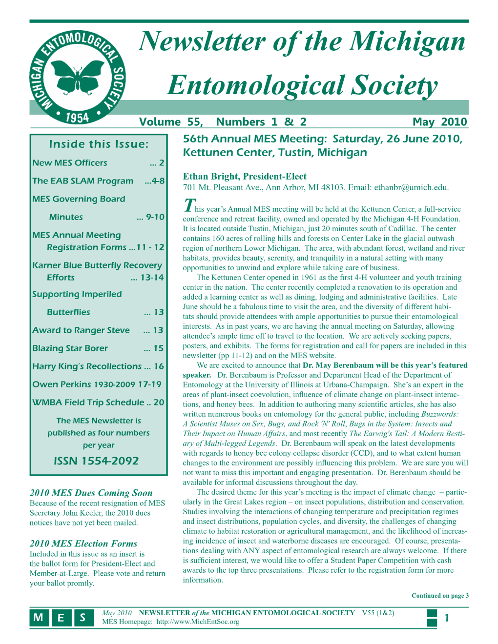 Newsletter of the Michigan Entomological Society