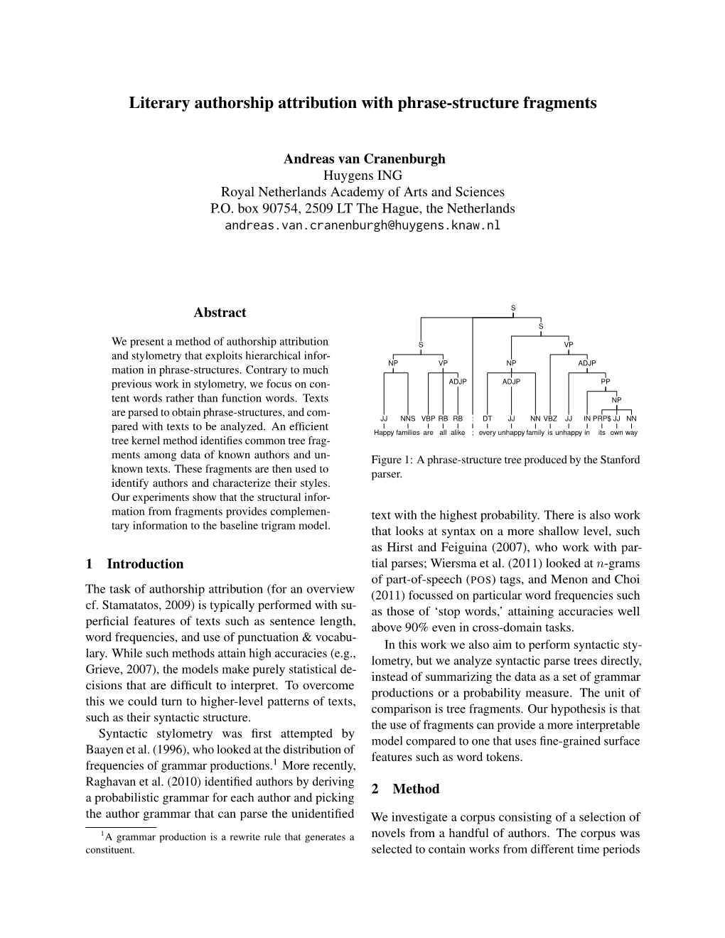 Literary Authorship Attribution with Phrase-Structure Fragments