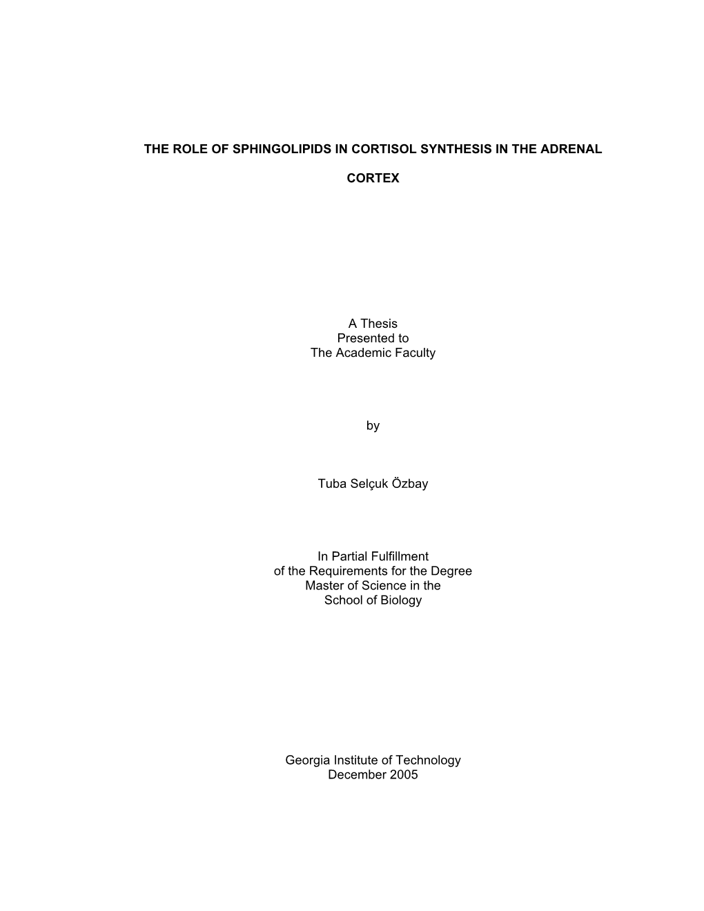 The Role of Sphingolipids in Cortisol Synthesis in the Adrenal