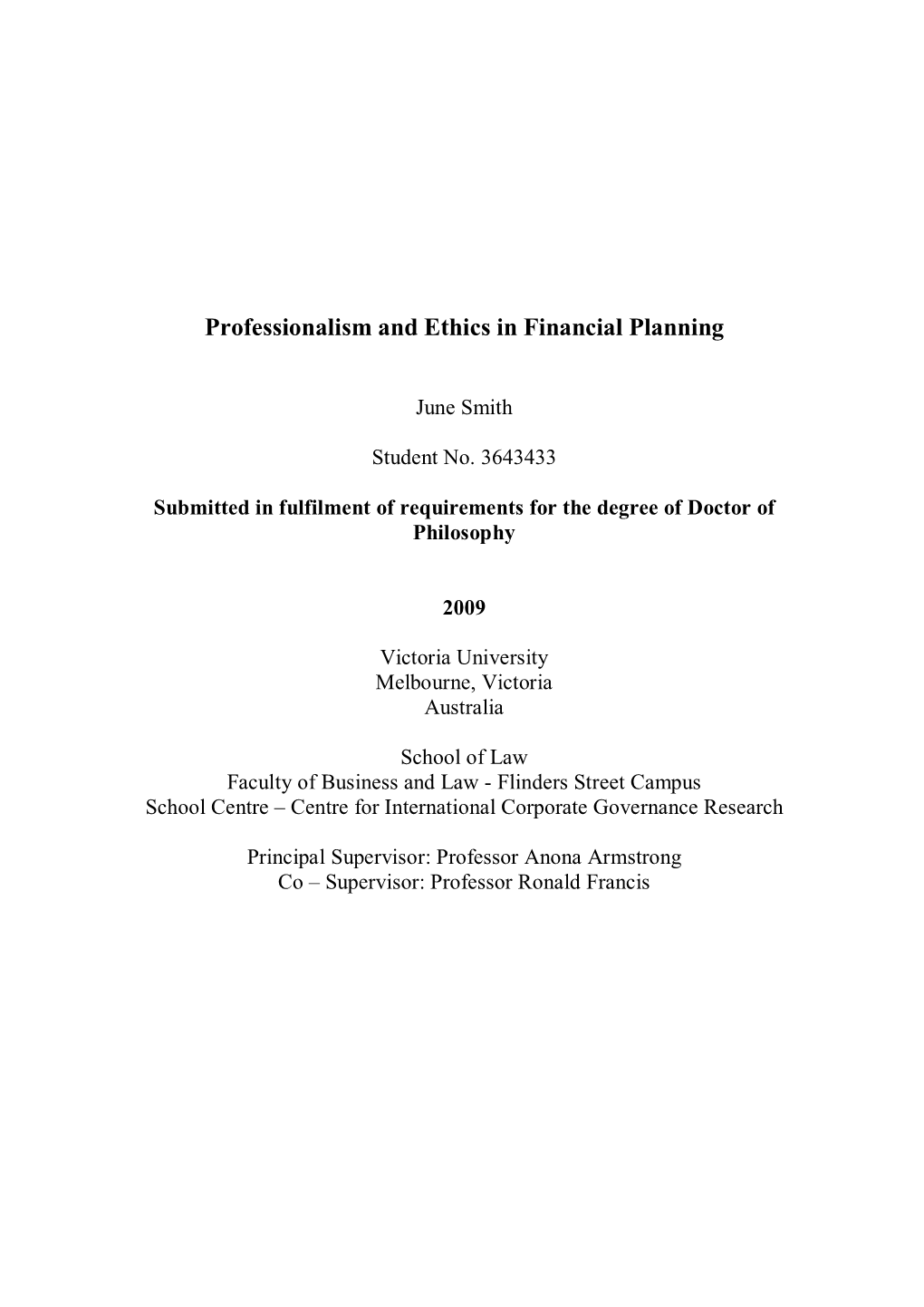 Professionalism and Ethics in Financial Planning