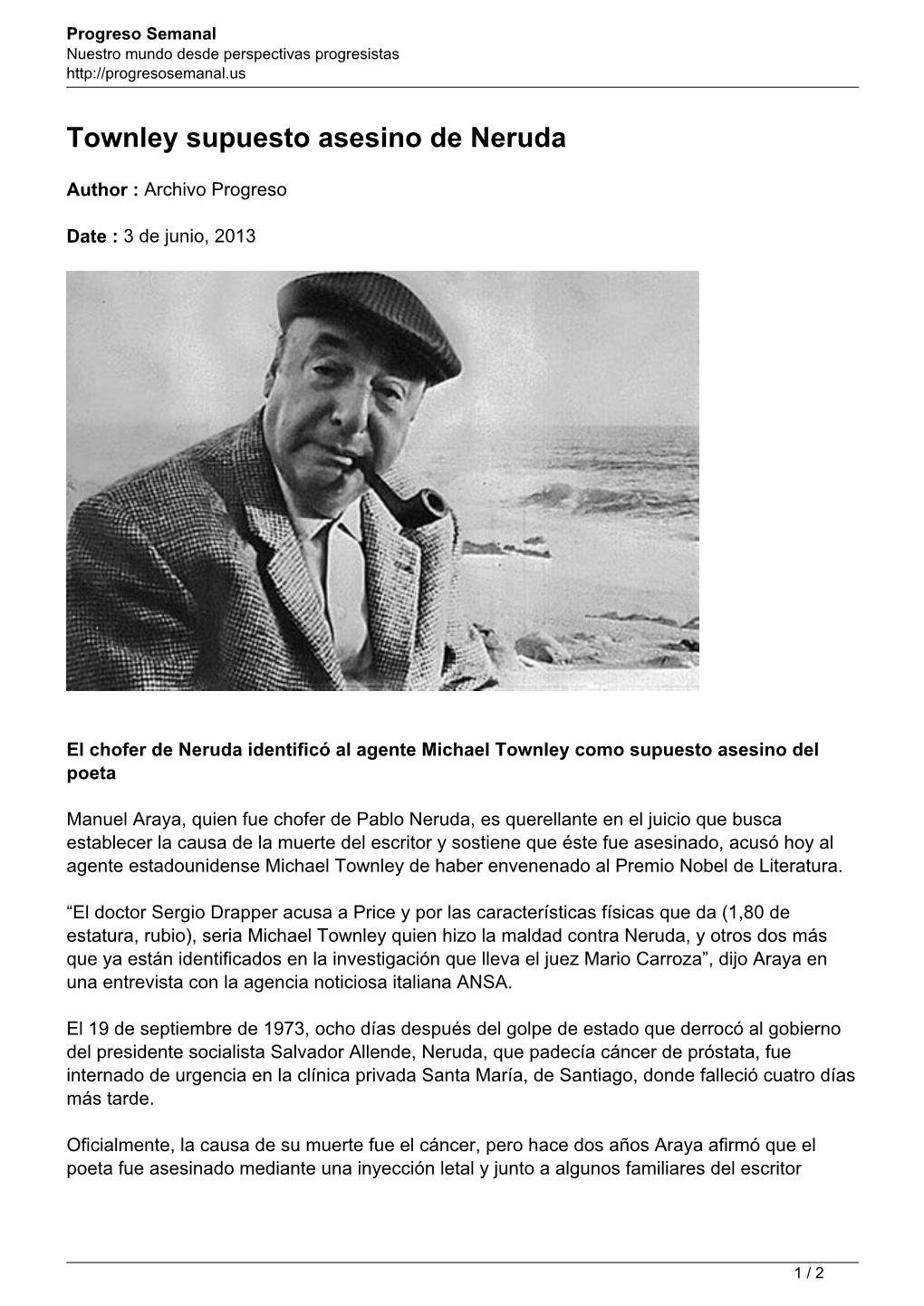 Townley Supuesto Asesino De Neruda