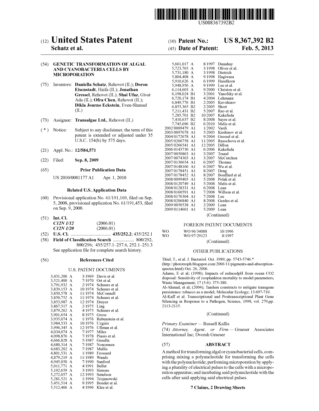 (12) United States Patent (10) Patent No.: US 8,367,392 B2 Schatz Et Al