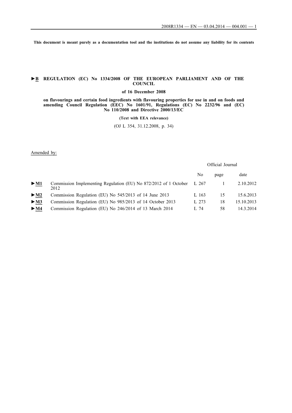 B REGULATION (EC) No 1334/2008 of the EUROPEAN PARLIAMENT