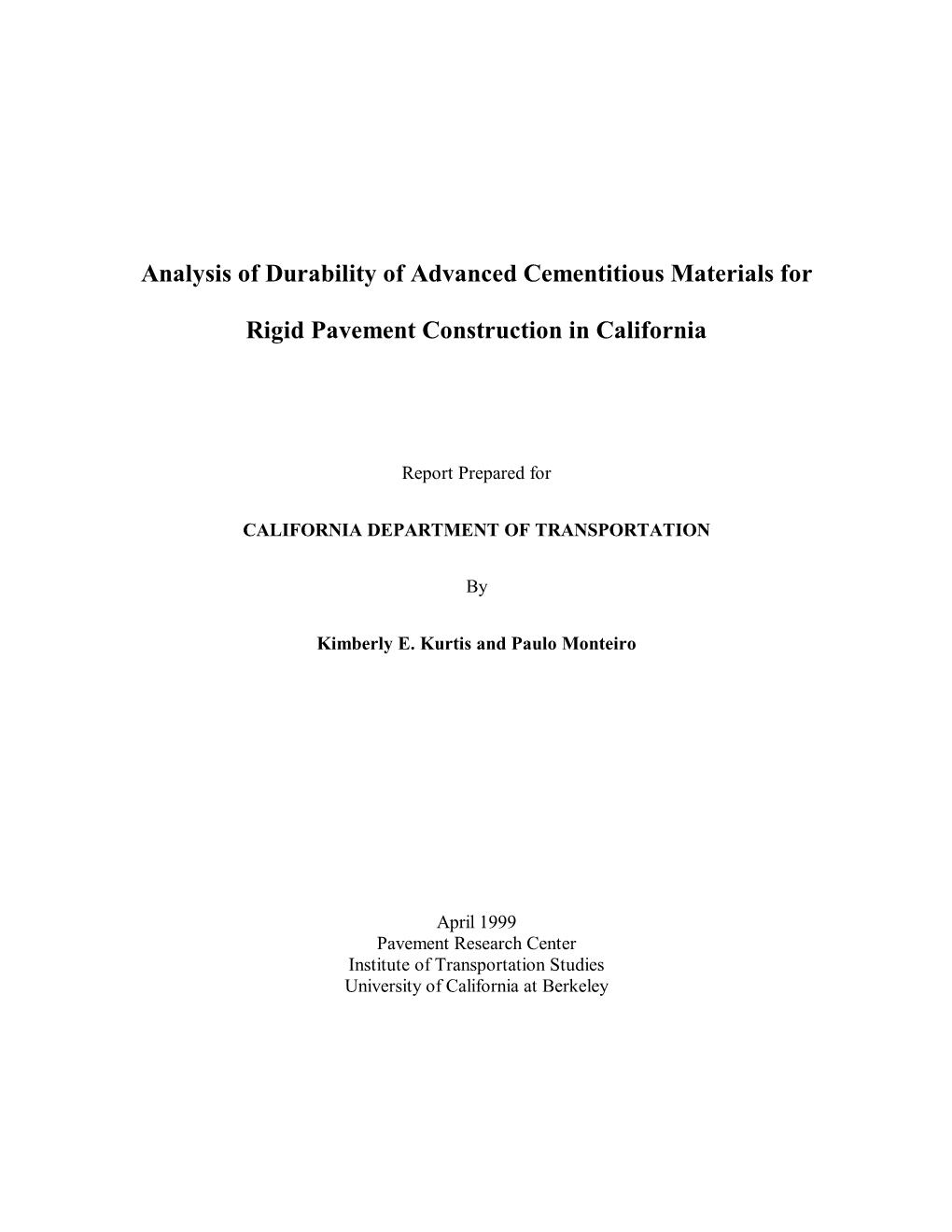 Analysis of Durability of Asvanced Cementitious Materials for Rigid