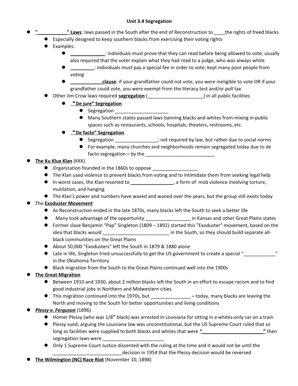 Unit 3.4 Segregation