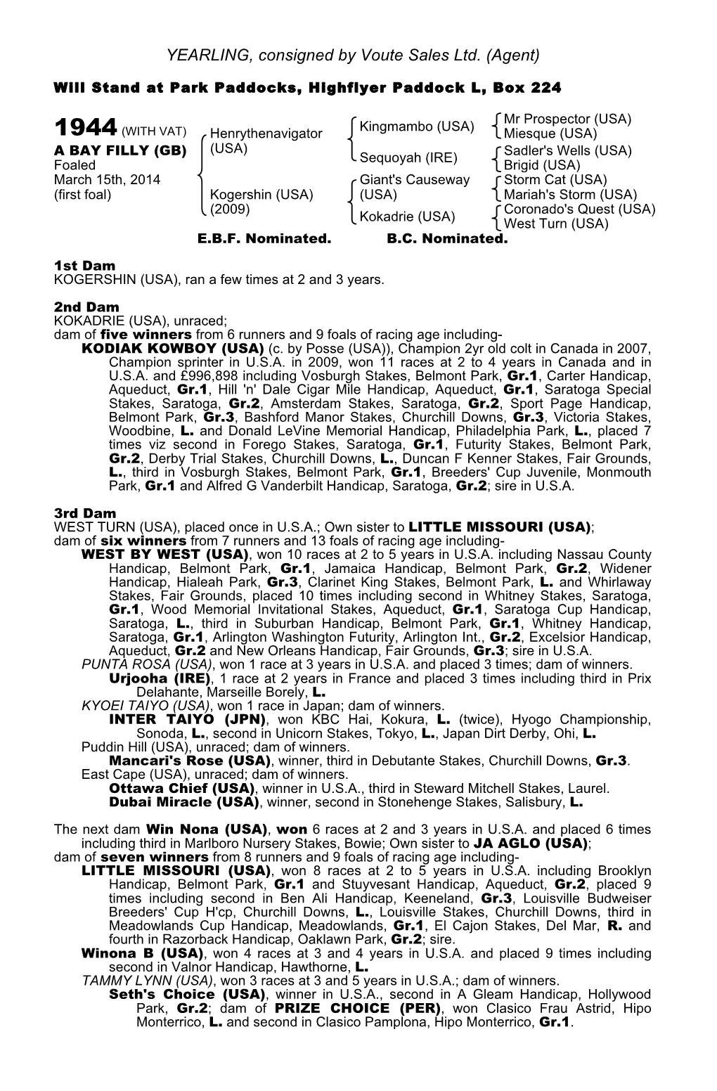 October Yearling Sale Book 1