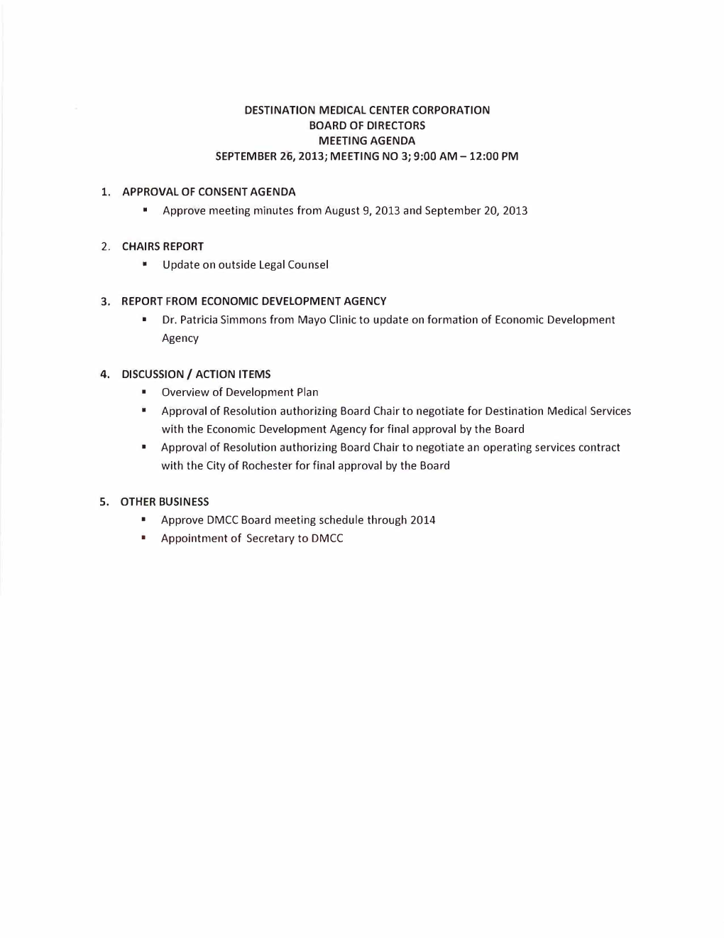 Destination Medical Center Corporation Board of Directors Meeting Agenda