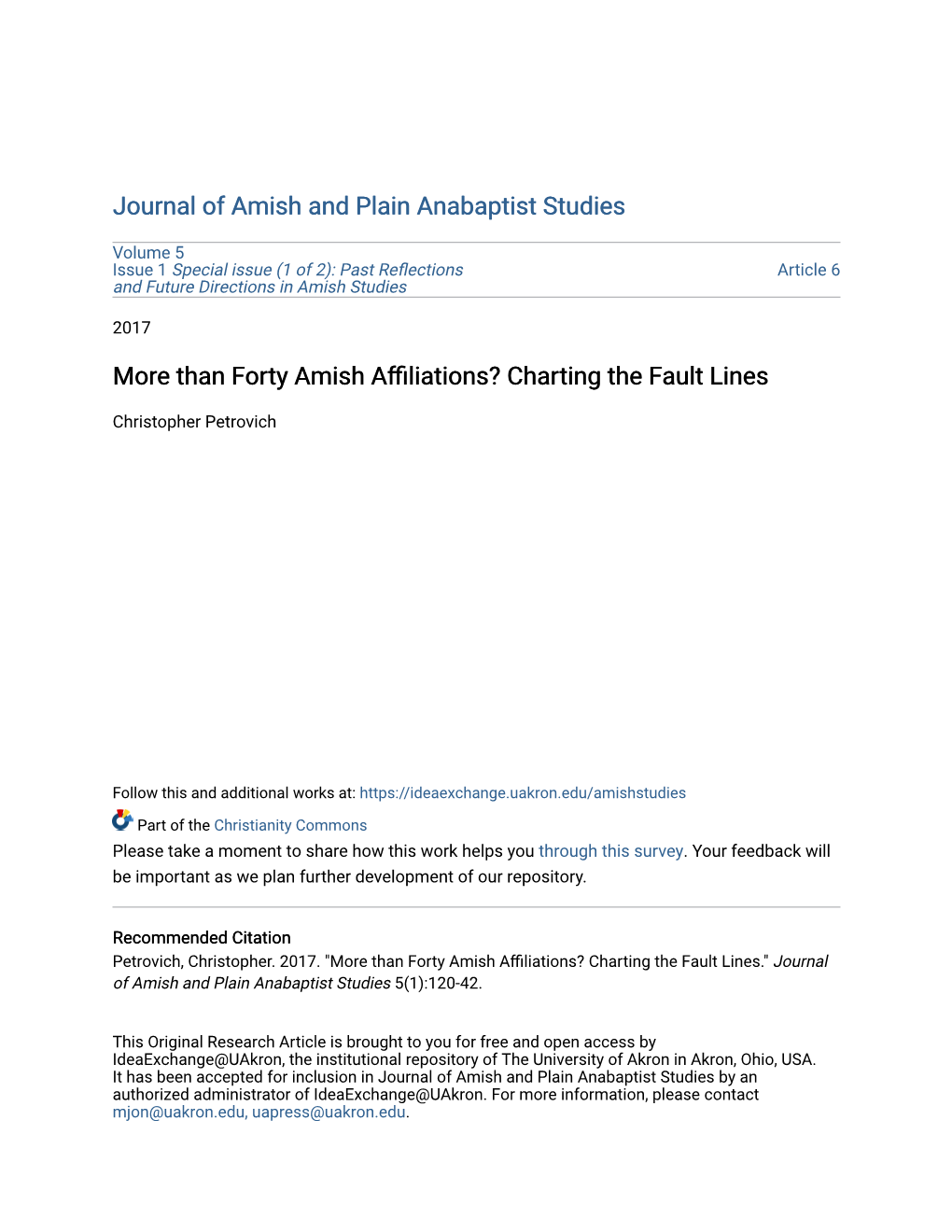 Than Forty Amish Affiliations? Charting the Fault Lines