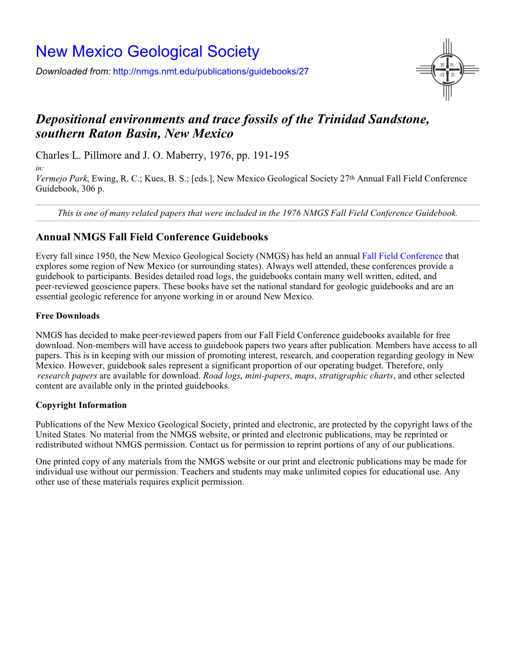 Depositional Environments and Trace Fossils of the Trinidad Sandstone, Southern Raton Basin, New Mexico Charles L