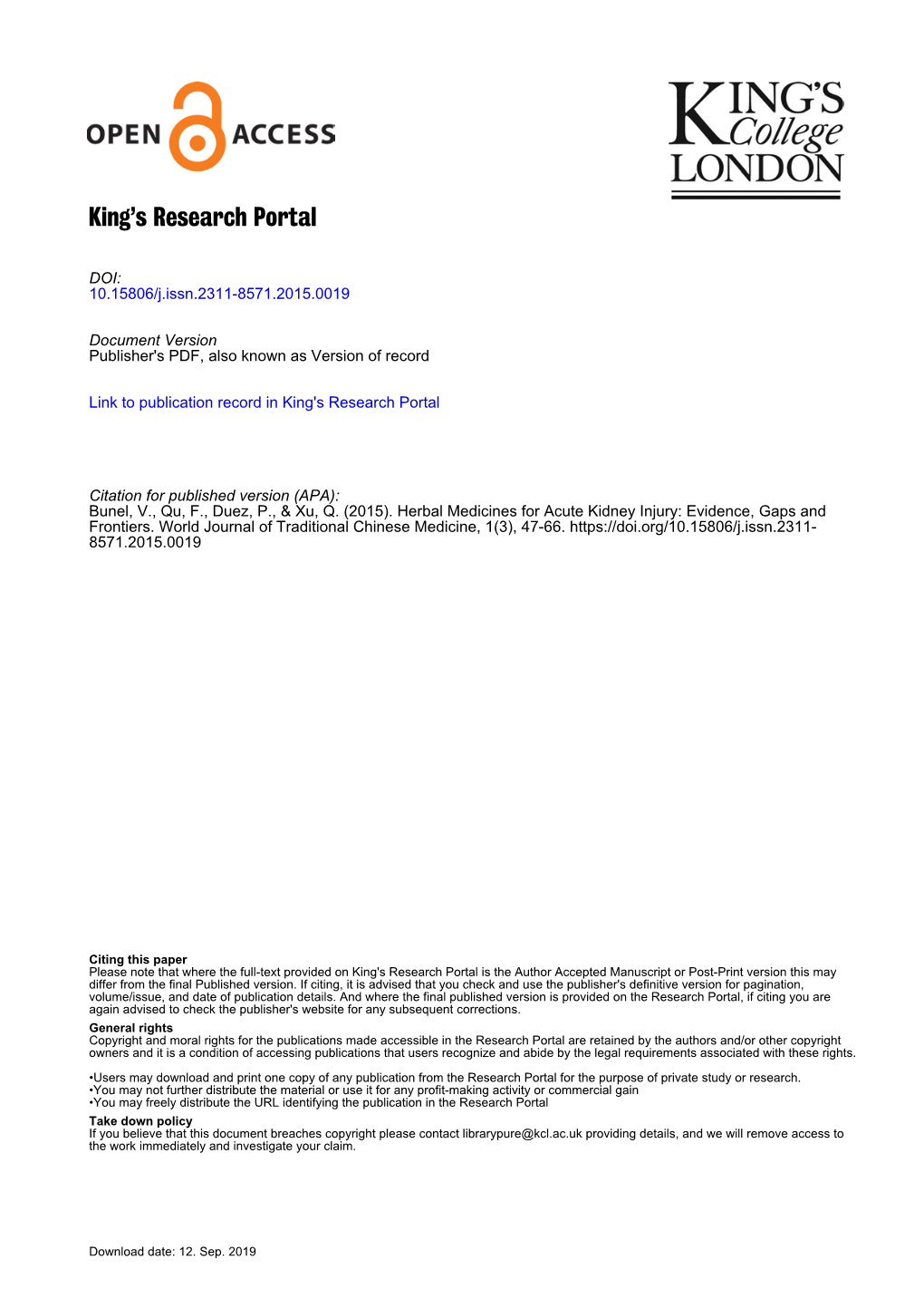 Herbal Medicines for Acute Kidney Injury: Evidence, Gaps and Frontiers