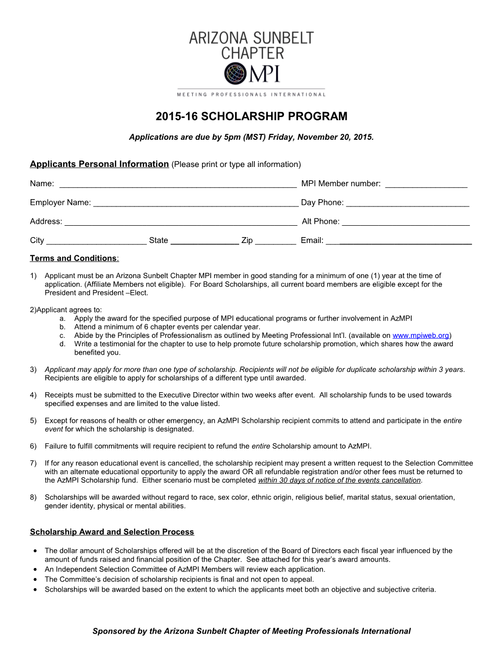 AZ MPI Scholarships Recommendation