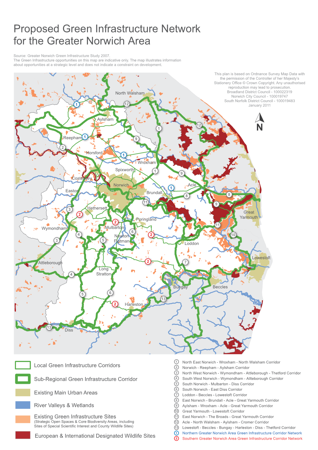 Proposed Green Infrastructure Network for the Greater Norwich Area