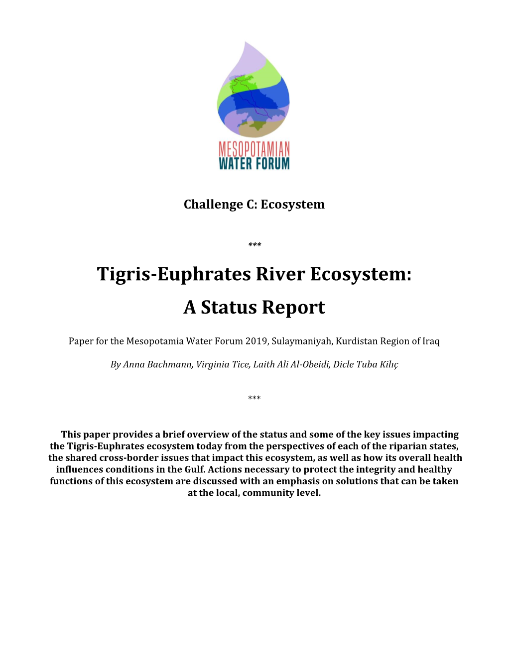 Tigris-Euphrates River Ecosystem: a Status Report