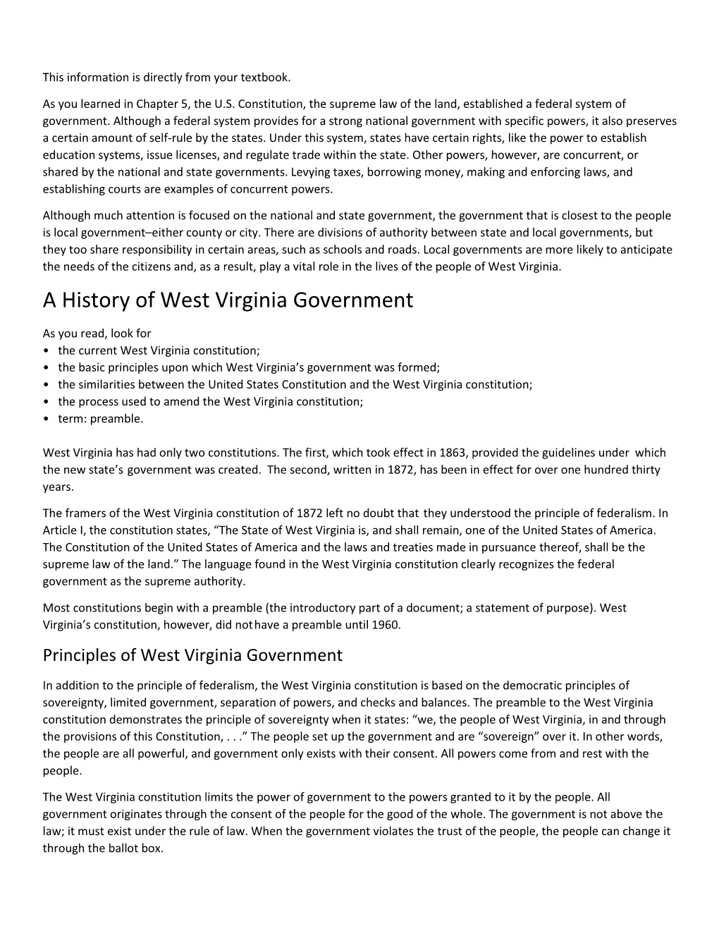 A History of West Virginia Government