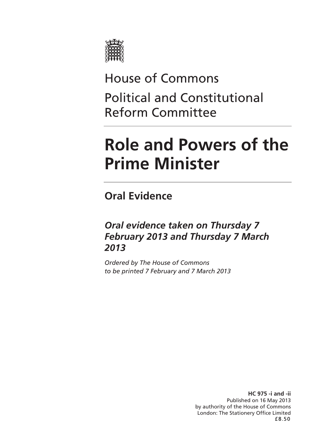 Role and Powers of the Prime Minister