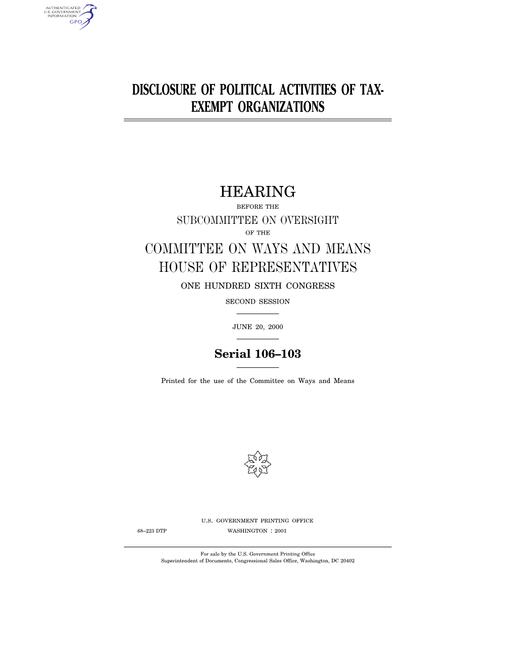 Disclosure of Political Activities of Tax- Exempt Organizations