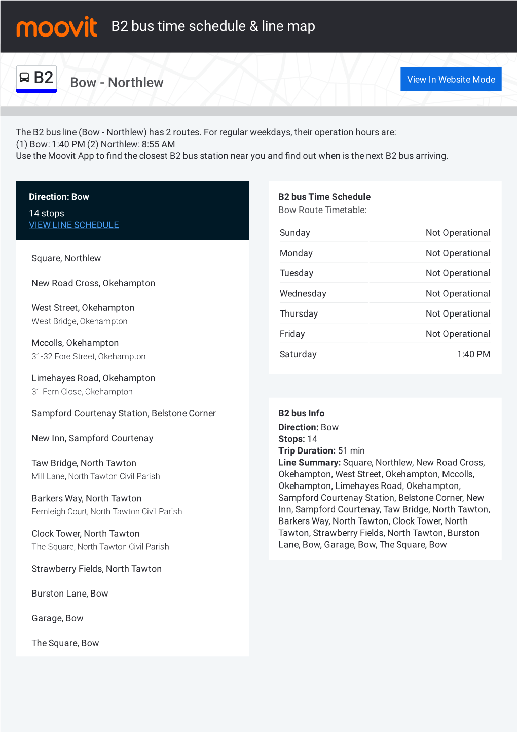 B2 Bus Time Schedule & Line Route