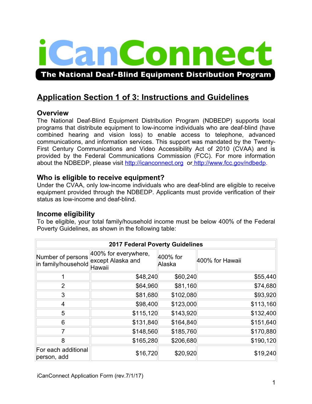 Application Section 1 of 3: Instructions and Guidelines